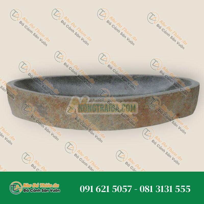Stone bowl “canoe”, L 50-60cm, hand carved from riverstone Kích thước: 50,00×25,00×9,00cm