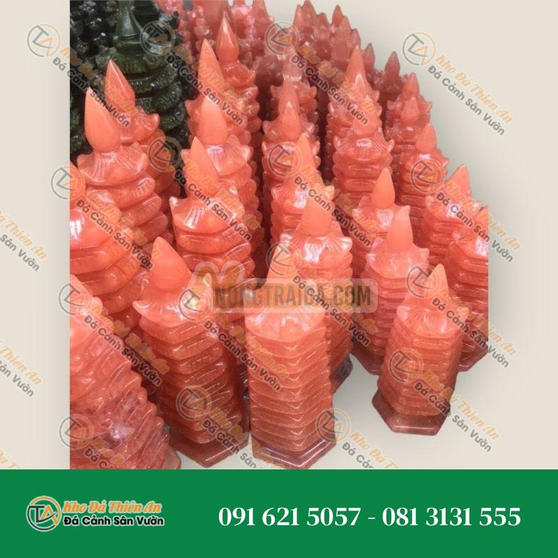 Tháp văn xương 9 tầng đá núi lửa Obsidian đỏ cầu công danh tài lộc – Cao 13cm