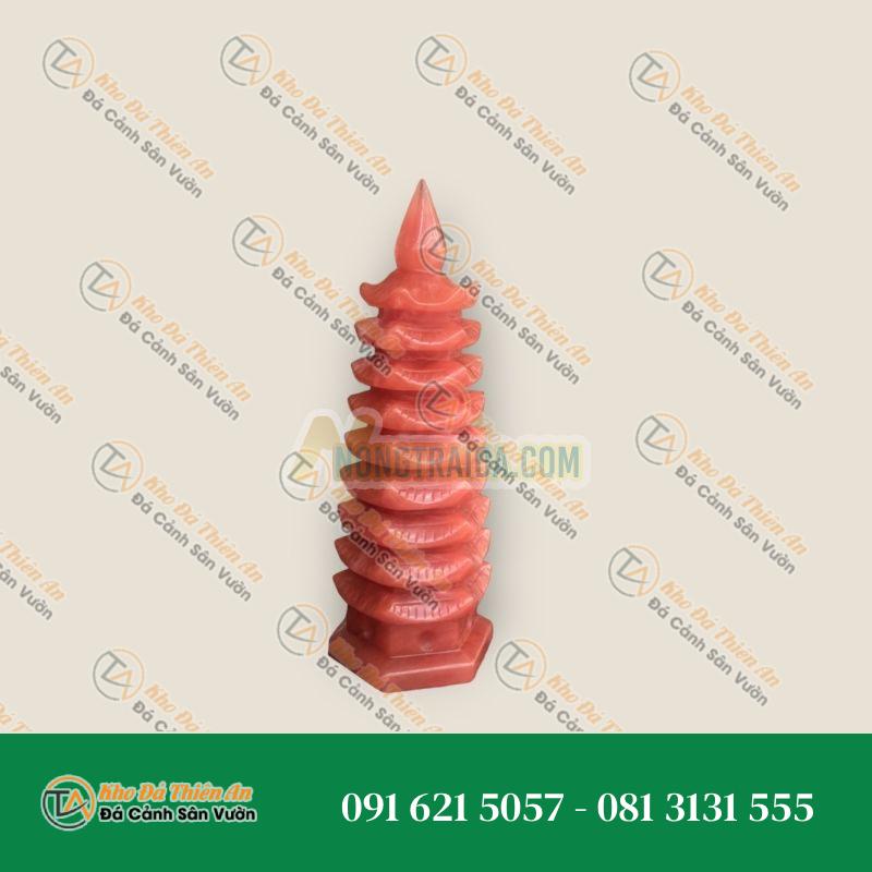 Tháp Văn Xương 9 tầng đá thạch anh canxit đỏ cầu công danh tài lộc – Cao 21cm