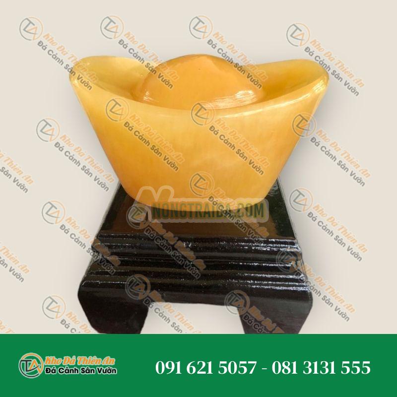 Thỏi vàng Thần Tài Kim Nguyên Bảo phong thủy chiêu nạp tài lộc đá thạch anh vàng – Dài 10cm