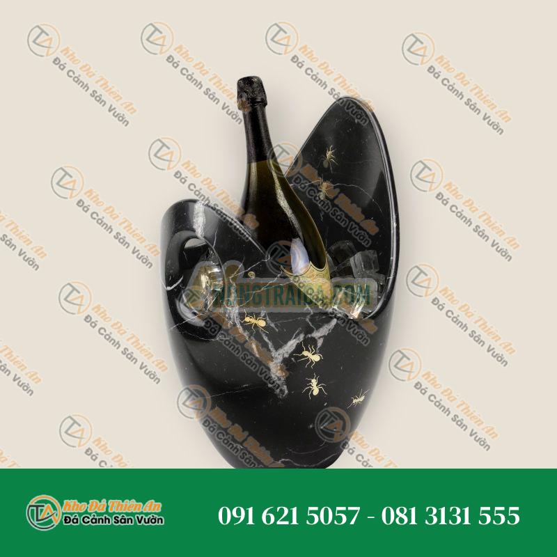 Thùng đựng rượu champagne/bình giữ lạnh rượu vang/chậu đá trang trí bằng đá cẩm thạch đen marquinia với khảm đồng