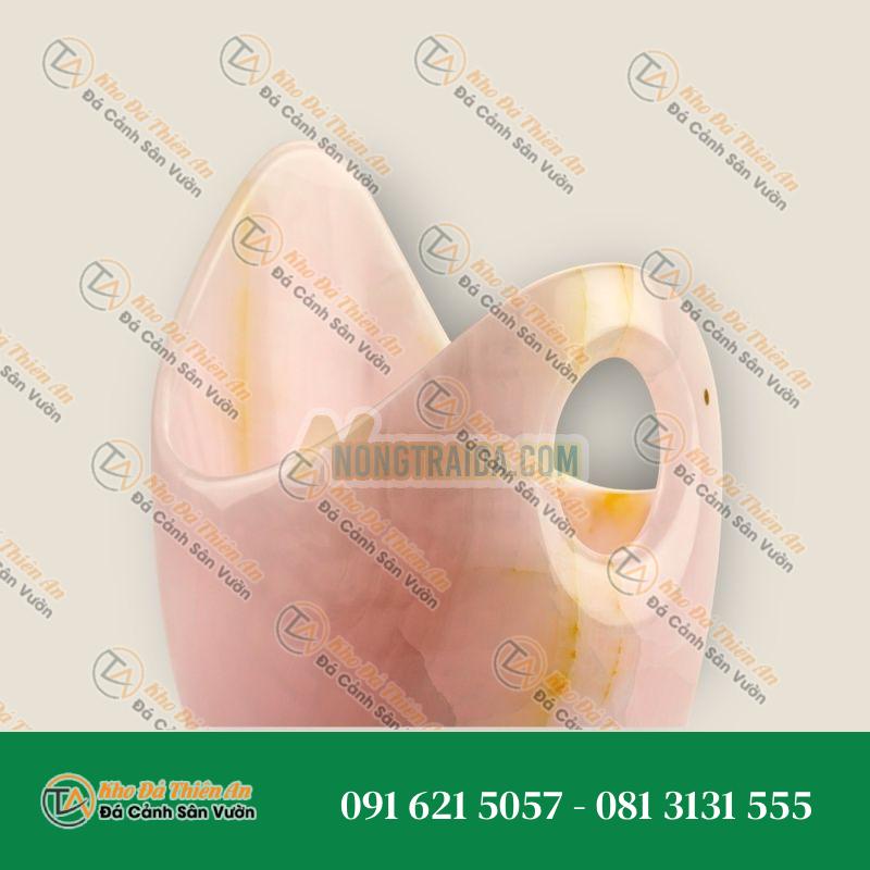 Thùng đựng rượu Champagne/Bình giữ lạnh rượu vang/Chậu đá trang trí Bằng đá cẩm thạch Onyx hồng, thiết kế độc đáo (Đồ sưu tầm)