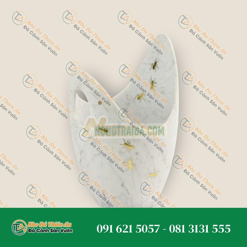 Thùng đựng rượu champagne/bình giữ lạnh rượu vang khối điêu khắc bằng đá cẩm thạch trắng carrara với khảm đồng