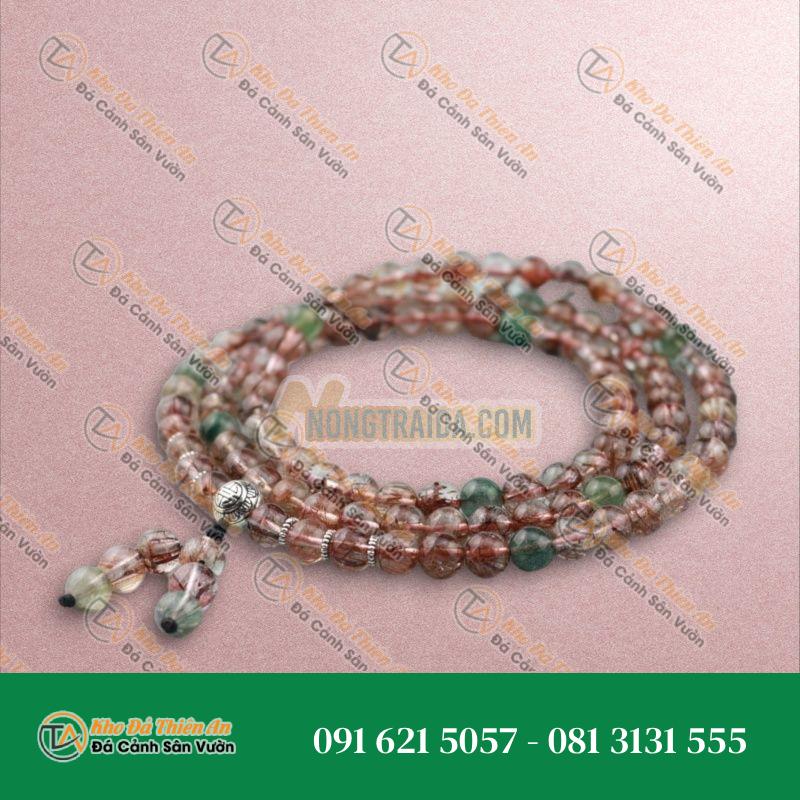 Tràng 108 hạt Thạch anh tóc tam tài 7mm (Hoả, Thổ)