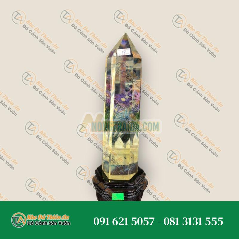 Trụ đá phong thủy trấn thạch đá thạch anh canxit vàng – Nặng 1,9 kg