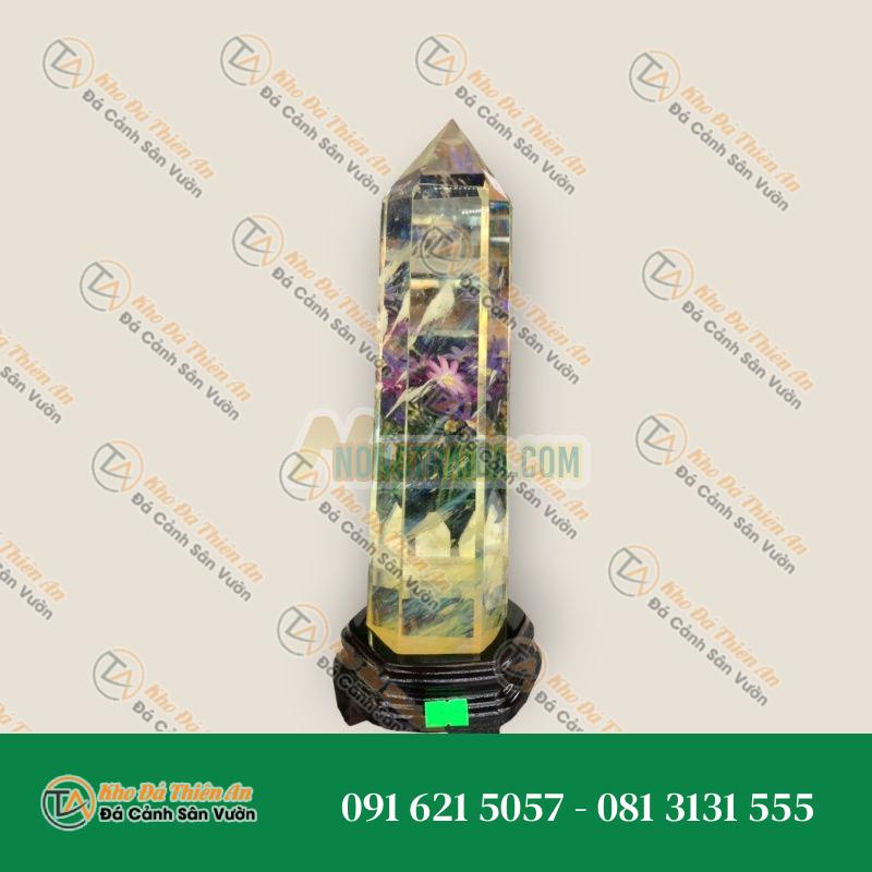 Trụ đá phong thủy trấn thạch đá thạch anh canxit vàng – Nặng 2,2 kg