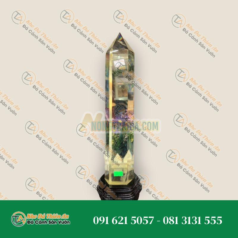 Trụ đá phong thủy trấn thạch đá thạch anh canxit vàng – Nặng 2,4 kg