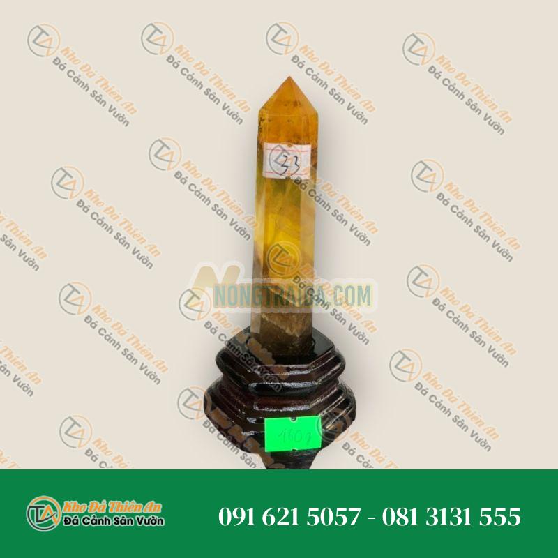Trụ đá phong thủy trấn trạch đá Fluorite vàng trổ bông tím – Nặng 160g