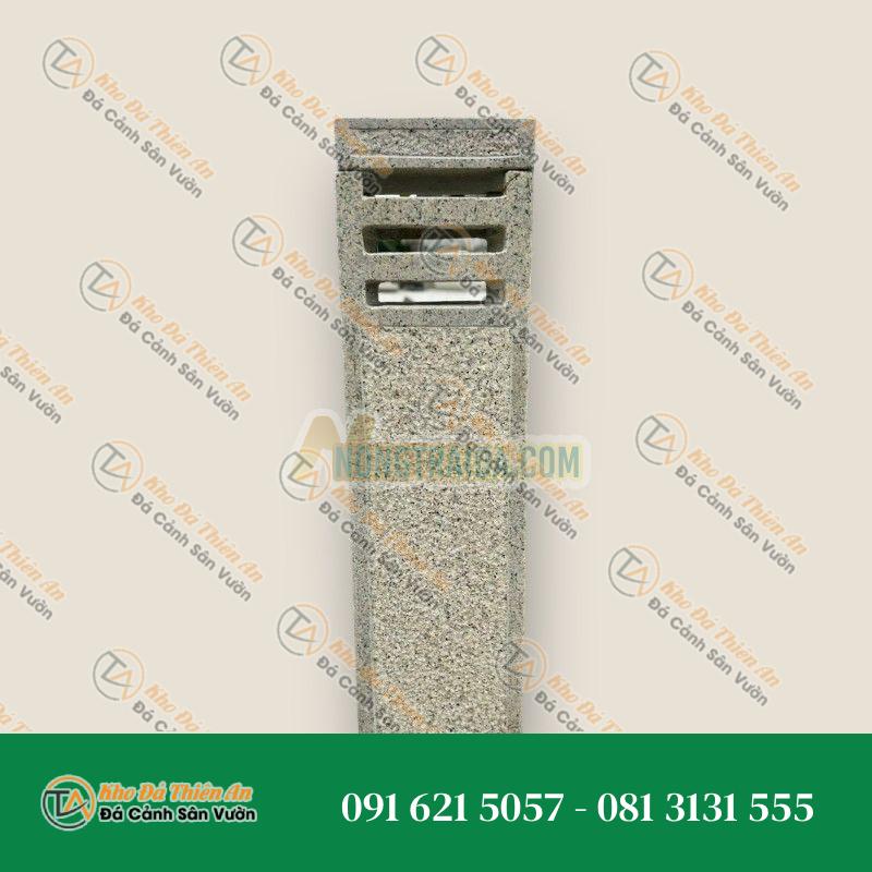 Trụ đèn đá chữ nhật hiện đại, đá granite trắng muối tiêu