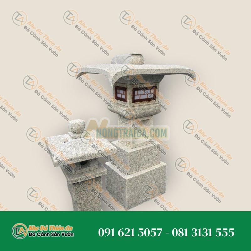 Trụ đèn đá mái cụp, đá trắng muối tiêu