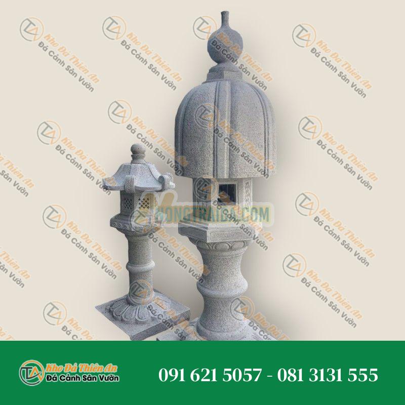 Trụ đèn đá mái dù Nhật Bản, đá granite trắng muối tiêu