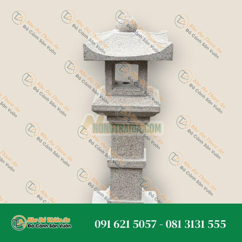 Trụ đèn đá vuông mái cong, đá granite trắng muối tiêu