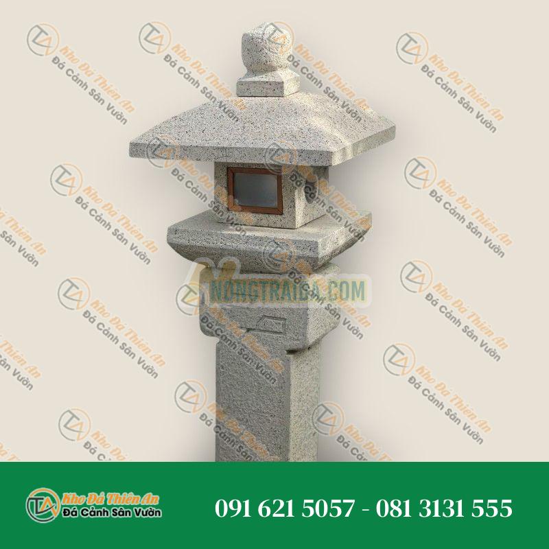 Trụ đèn đá vuông mái Nhật, đá granite trắng muối tiêu