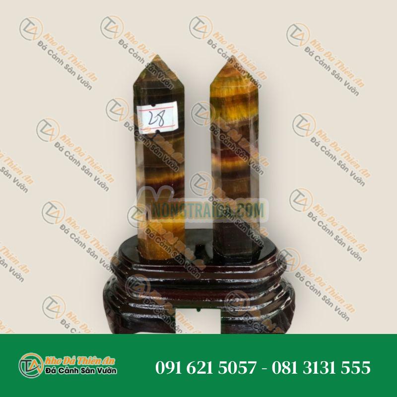 Trụ đôi đá phong thủy trấn trạch đá Fluorite vàng trổ bông tím – Nặng 300g
