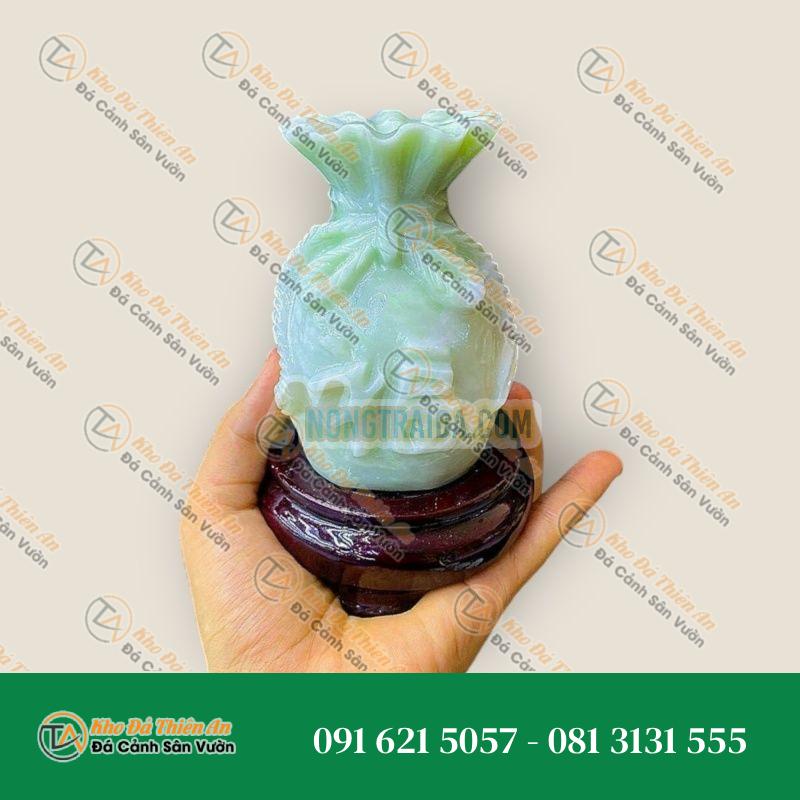 Túi tiền phong thủy đá ngọc cẩm thạch chiêu nạp tài lộc – Cao 12cm