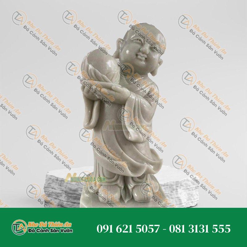 Tượng Chú Tiểu Bằng Đá Cầm Sen 62cm