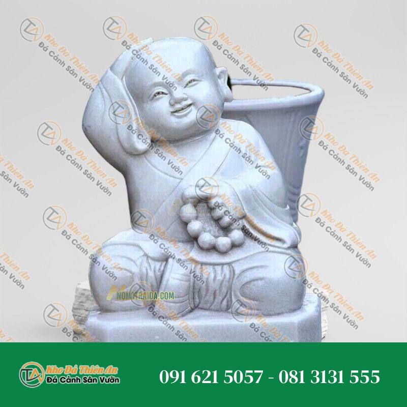 Tượng Chú Tiểu Bằng Đá Đeo Gùi 55cm