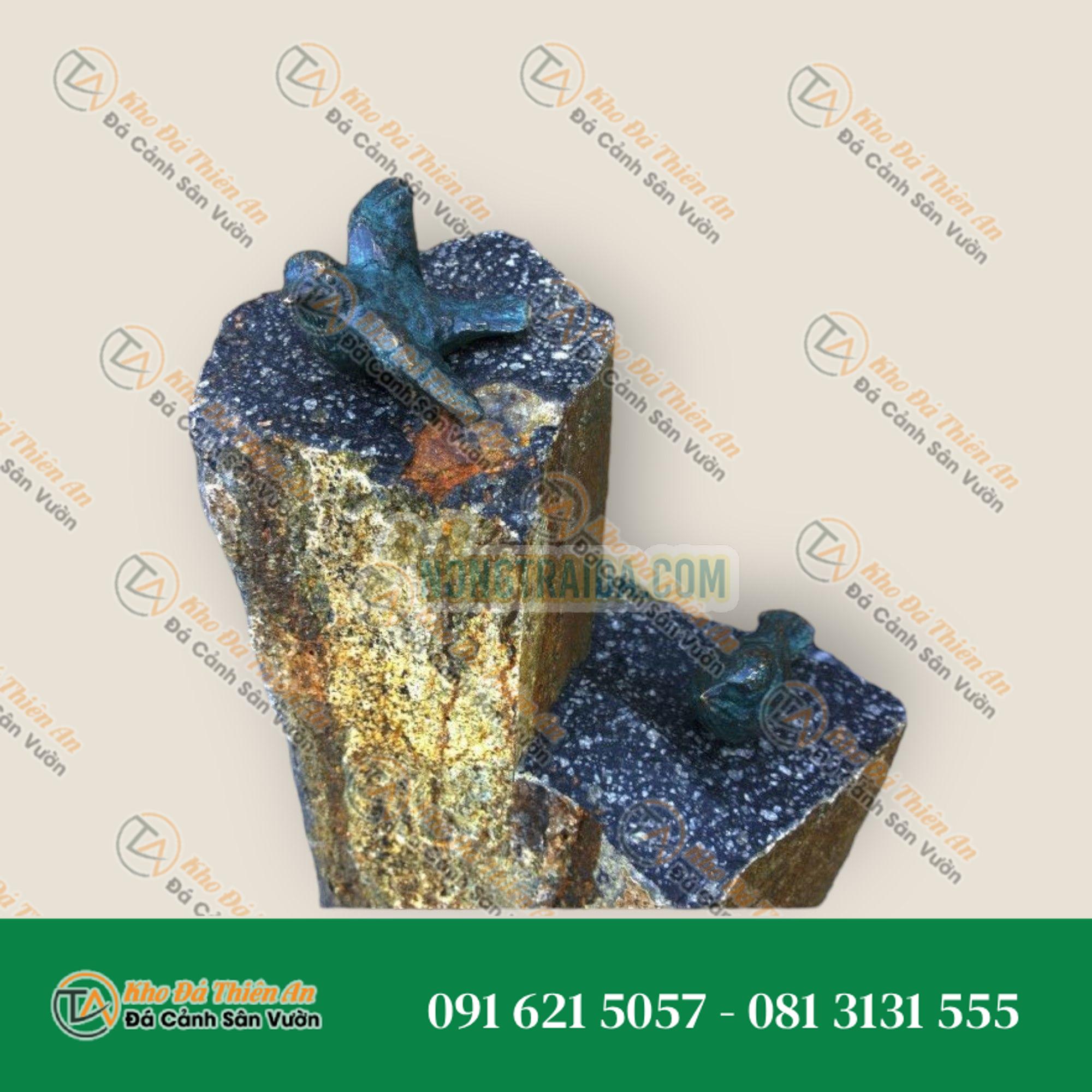 Tượng đồng 2 chim trên đá bazan
