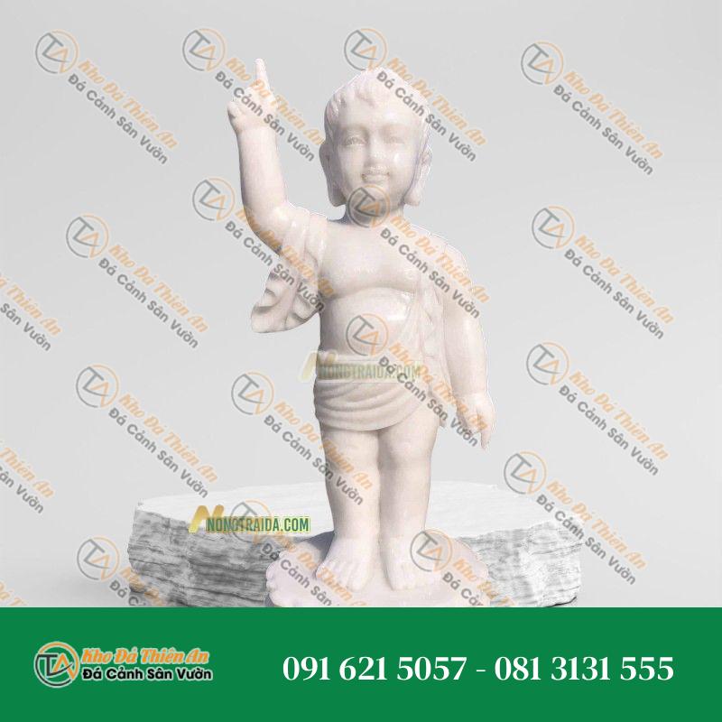 Tượng Đức Phật Đản Sanh Bằng Đá Trắng Non Nước 60cm