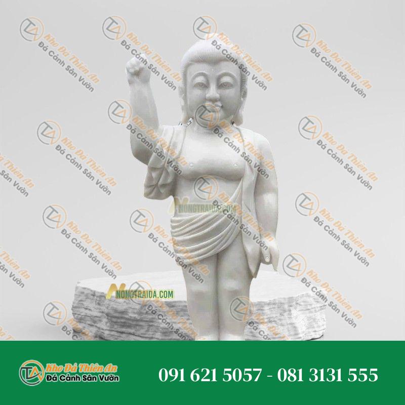 Tượng Đức Phật Đản Sanh Bằng Đá Trắng Vân 81cm