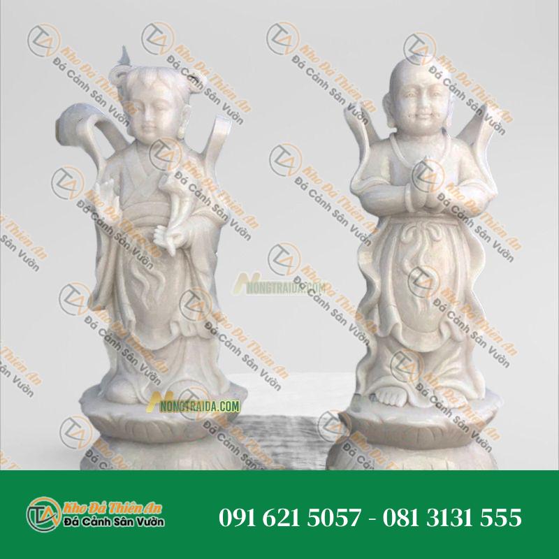 Tượng Kim Đồng Ngọc Nữ Đá Trắng Muối 138cm