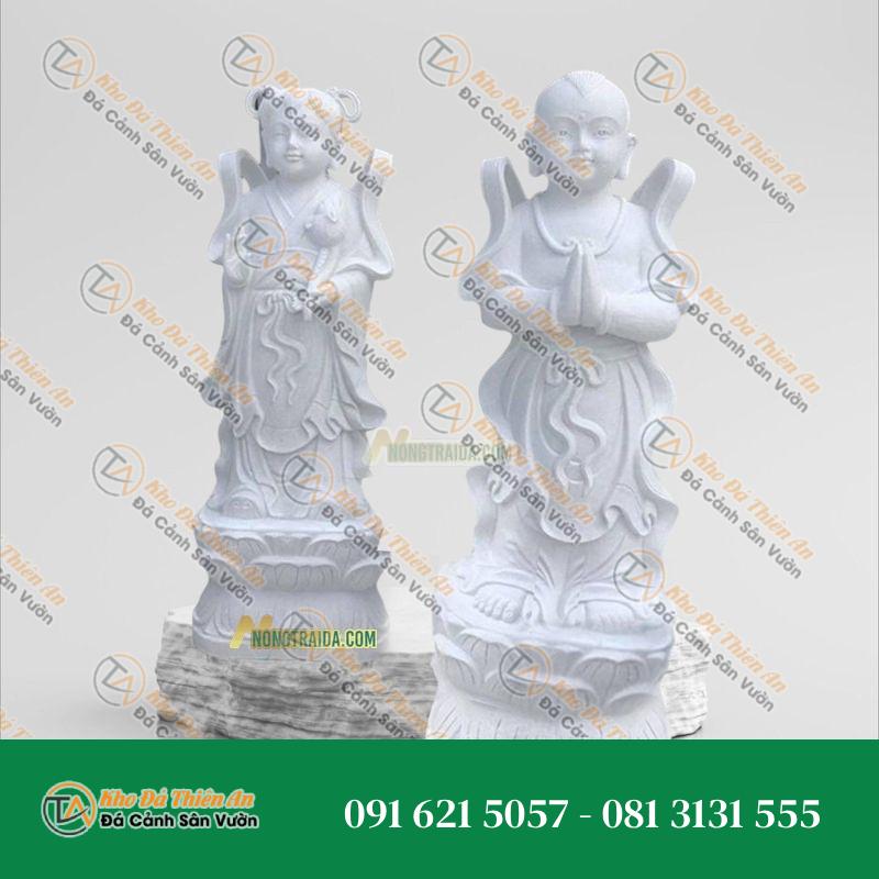 Tượng Kim Đồng Ngọc Nữ Đá Trắng Ngũ Hành Sơn 116cm