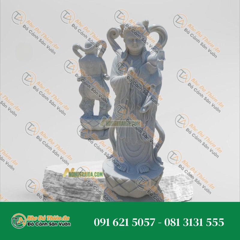 Tượng Ngọc Nữ Cầm Hoa Sen 170cm Đá Trắng