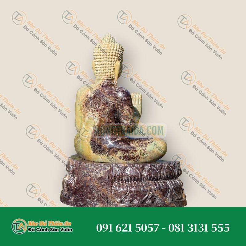 Tượng phật Abhaya Mudra màu xanh của Campuchia ngồi trên đế hoa sen 47cm