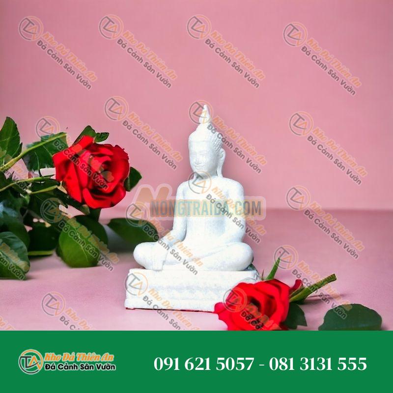 Tượng phật Bồ tát Quan Âm màu trắng nhỏ phù hợp cho vườn nhà 38cm