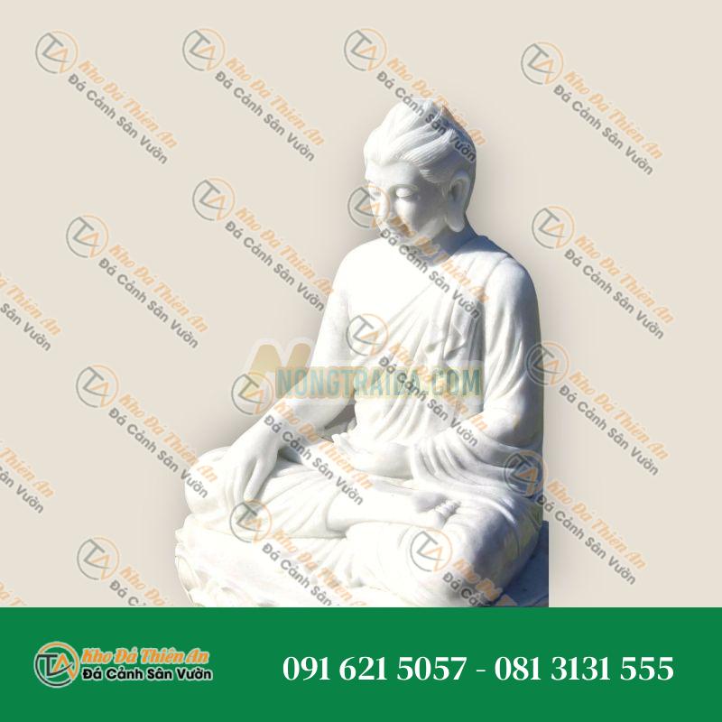 Tượng phật cao 4 feet với tư thế chạm đất được điêu khắc từ một khối đá trắng 115cm