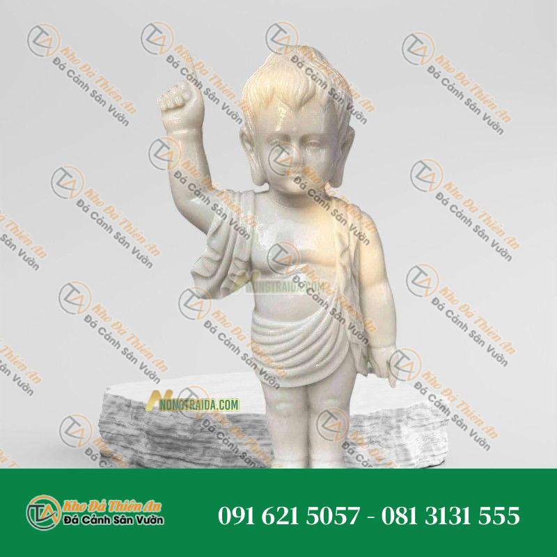 Tượng Phật Đản Sanh Bằng Đá Cẩm Thạch Trắng 82cm