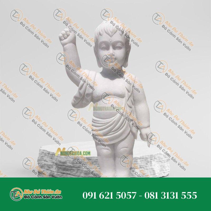 Tượng Phật Đản Sanh Bằng Đá Trắng Muối 87cm
