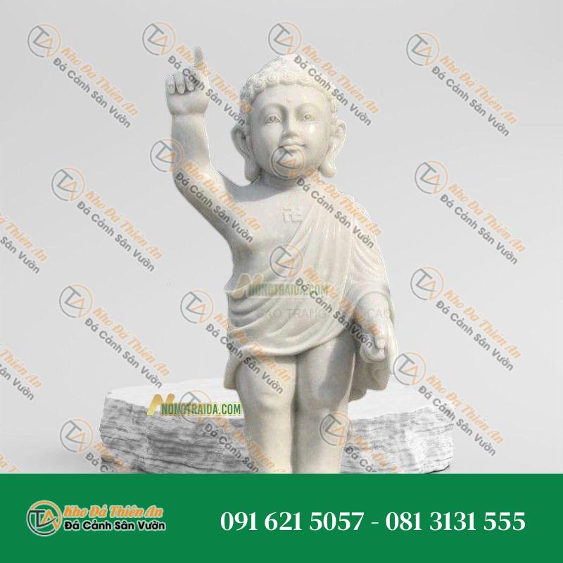 Tượng Phật Đản Sanh Nhỏ Bằng Đá Trắng Cẩm Thạch 66cm