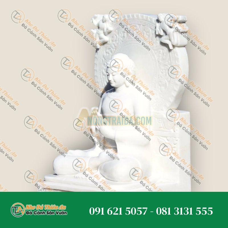 Tượng Phật Dharmachakra Mudra bằng đá trắng được điêu khắc bằng tay với vòng sáng lớn 160cm