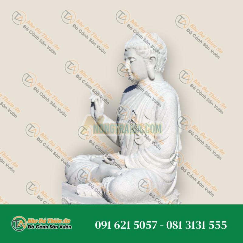 Tượng Phật Gandhara bằng đá trắng tư thế Karana Mudra để hướng dẫn Prana và xua tan lo âu 120cm