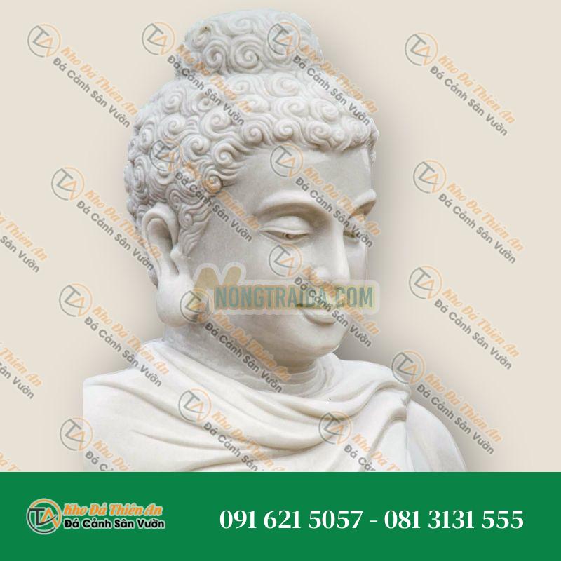 Tượng Phật lớn bằng đá trắng chạm đất, phù hợp cho vườn 159cm
