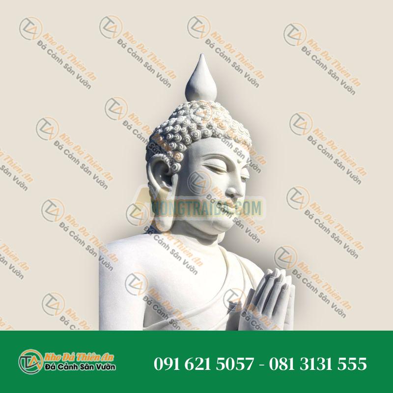 Tượng phật lớn bằng đá trắng trong vườn với tư thế Anjali Mudra hoặc tay Namaste 130cm