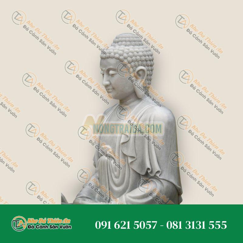 Tượng Phật ngồi Thiền bằng đá trắng lớn, tư thế Dhyana Mudra 2.1m