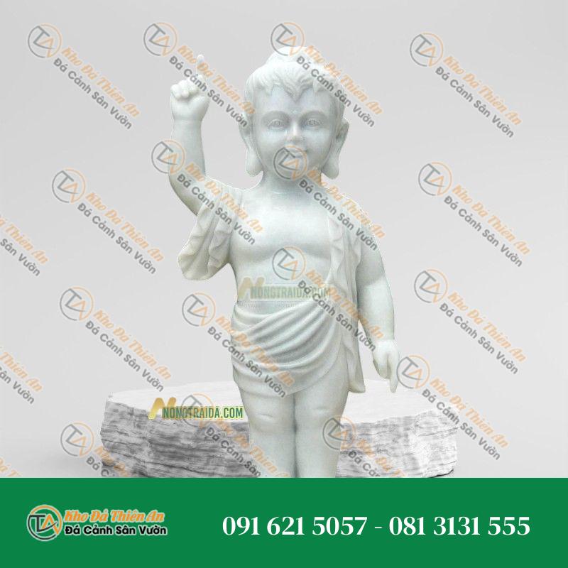 Tượng Phật Sơ Sinh Bằng Đá Trắng Xanh 68cm