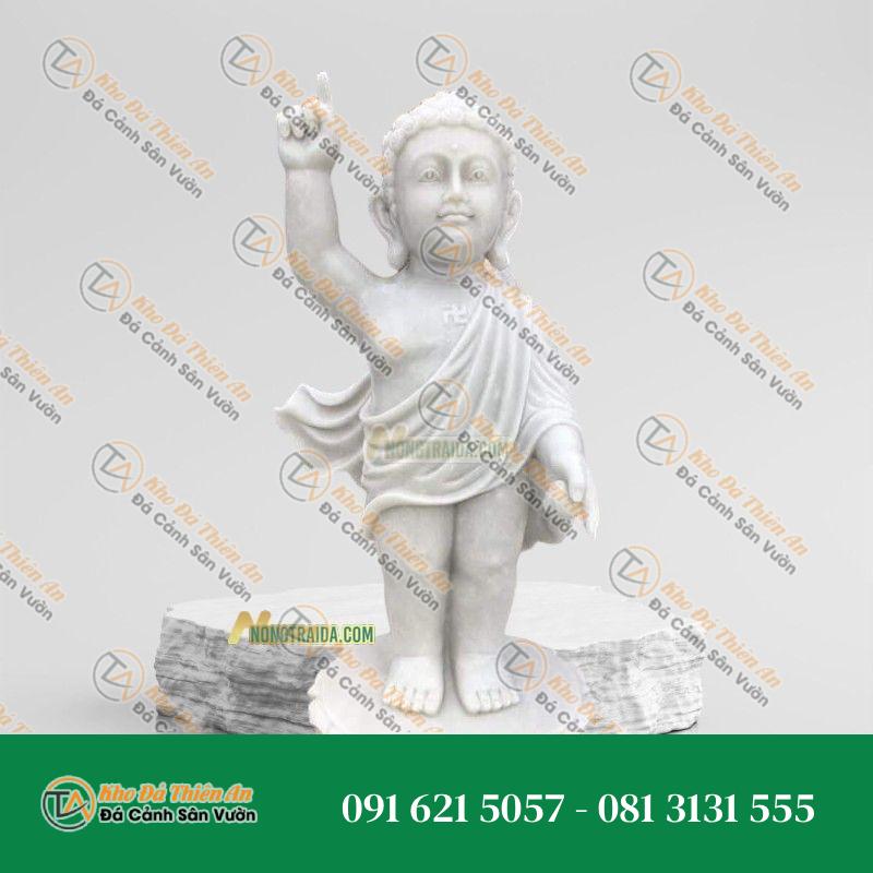 Tượng Phật Sơ Sinh Bằng Đá Trắng Yên Bái 84cm