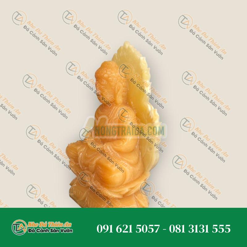 Tượng Phật Thích Ca Mâu Ni ngồi đài sen có hào quang đá ngọc hoàng long – Cao 25cm