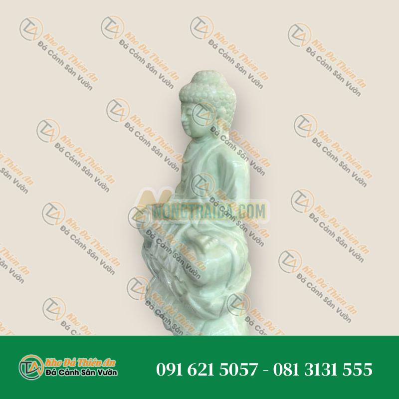 Tượng Phật Thích Ca Mâu Ni ngồi đài sen đá cẩm thạch trắng xanh – Cao 30cm