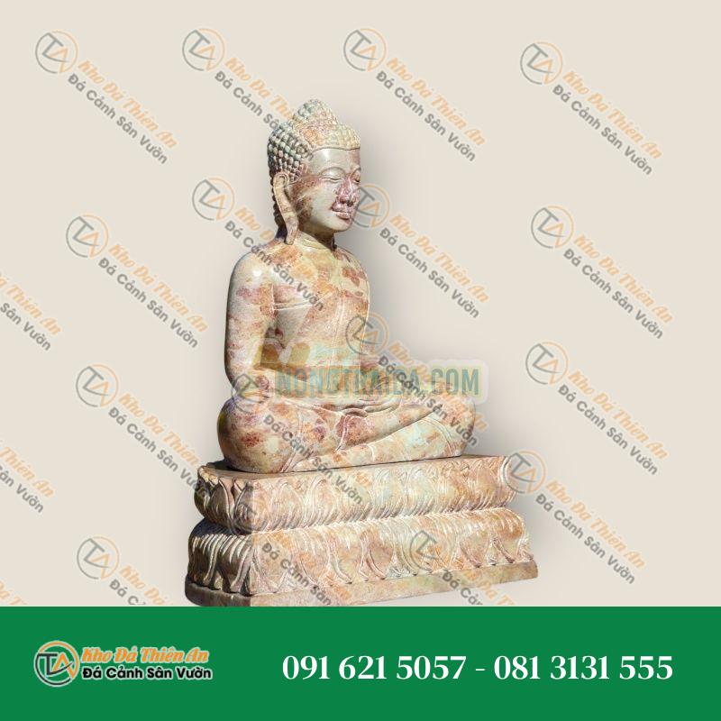 Tượng phật Thiền Dhyana bằng đá xanh Campuchia thanh bình ngồi trên đế hoa sen 47cm