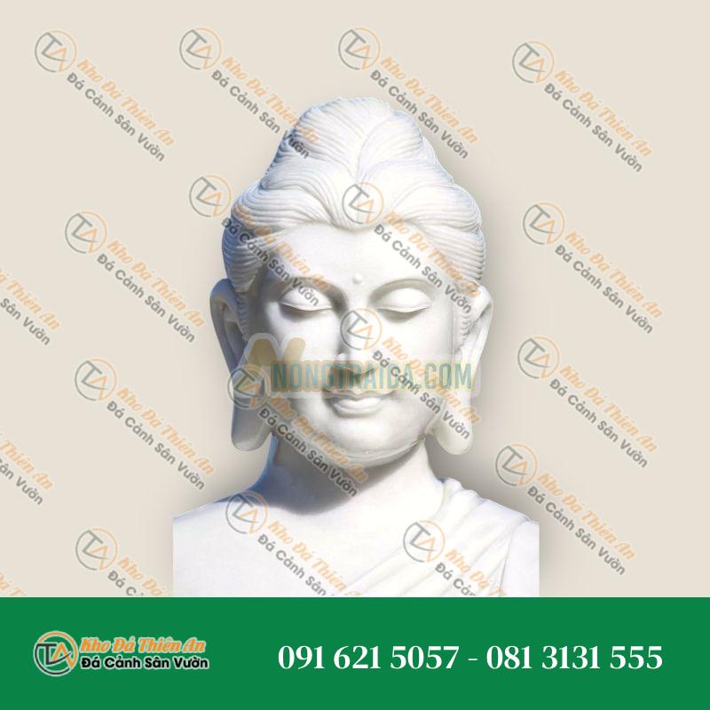 Tượng Phật Thiền Gandhara bằng đá trắng được điêu khắc bằng tay trên đế hoa sen, tạo nên sự thanh bình 119cm