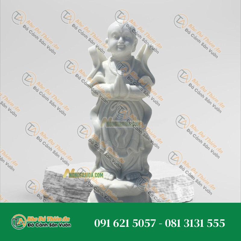 Tượng Thiện Tài Đồng Tử Đá Trắng Cẩm Thạch 90cm