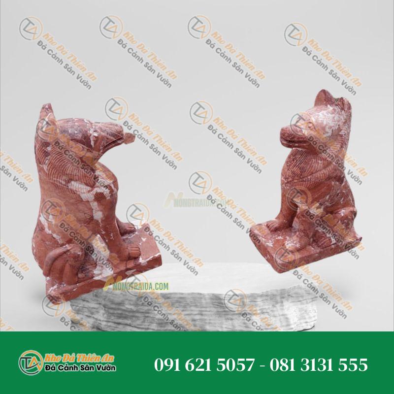 Tượng Con Chó Đá Cẩm Thạch Hồng Hoà Bình | Phong Thủy May Mắn