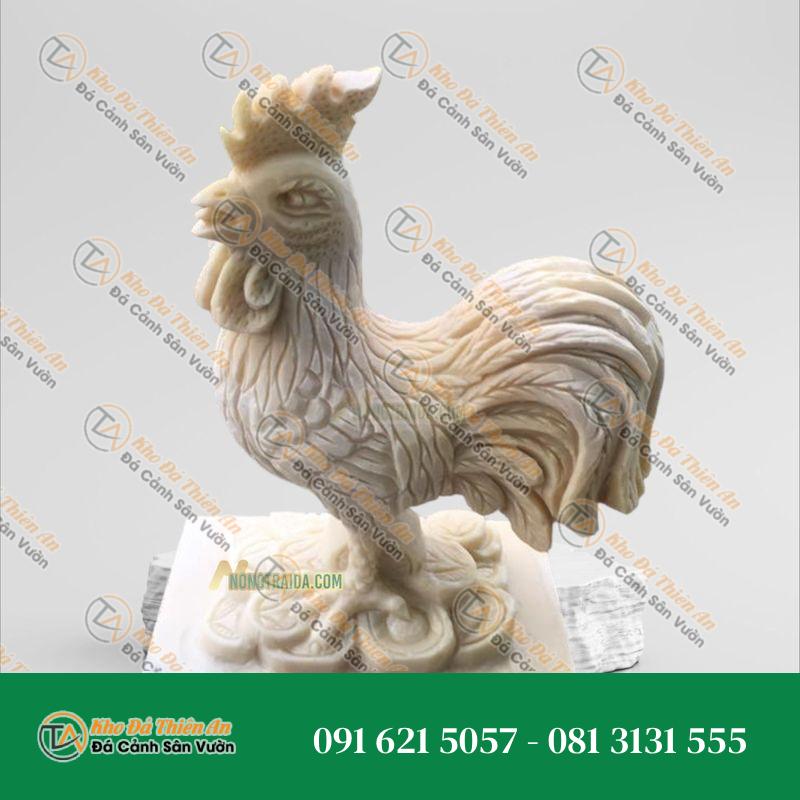 Tượng Con Gà Đá Cẩm Thạch Vàng Kem Cao 55cm – Phong Thủy