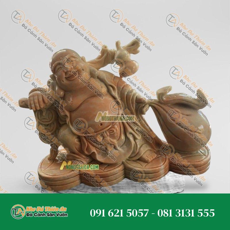 Tượng Phật Di Lặc Kéo Bao Tiền Đá Cẩm Thạch Vàng Cà Rốt 134cm