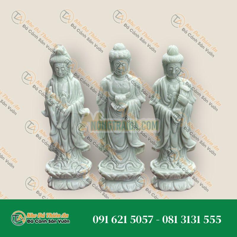 Bộ 3 Tượng Tam Thế Phật Tây Phương Tam Thánh Đá Trắng Xanh 25cm – Kiệt Tác Nghệ Thuật – Khodathienan.com