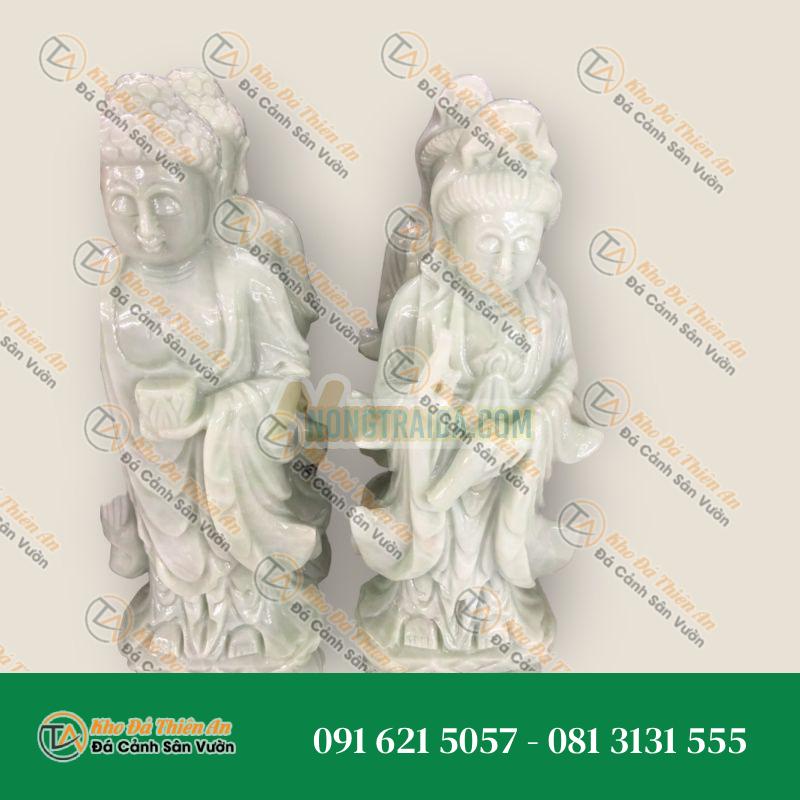 Bộ 3 Tượng Tam Thế Phật Tây Phương – Đá Cẩm Thạch Trắng Xanh – Cao 30cm